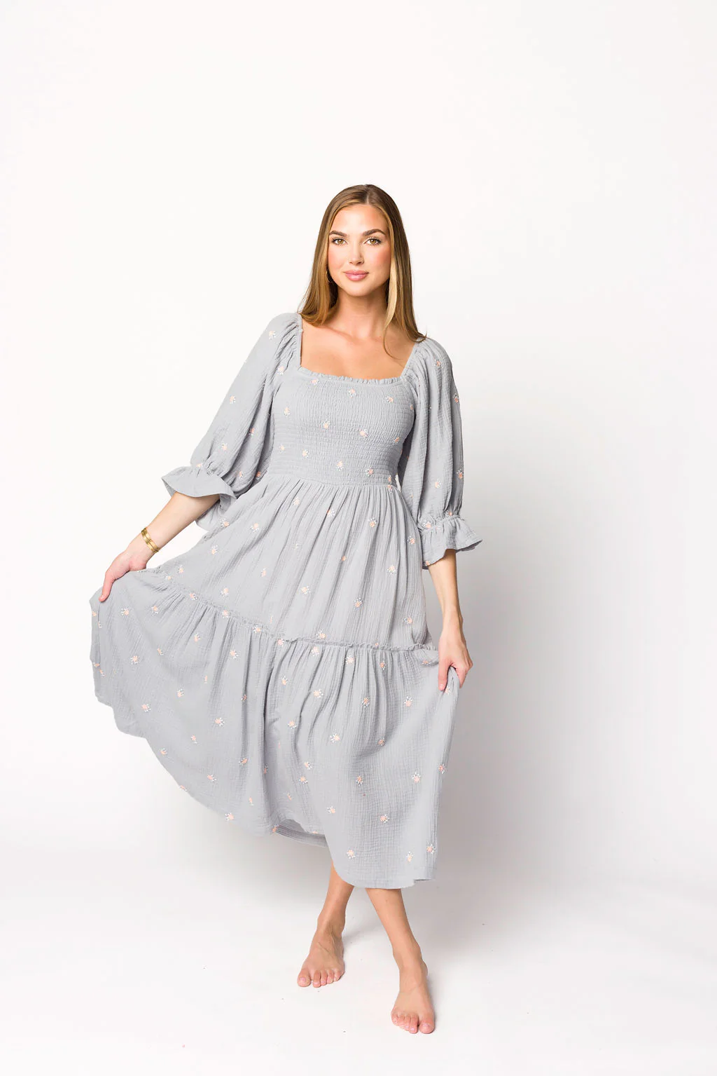 Evie Floral Maxi in Steel Blue - Bump Friendly - Directfux