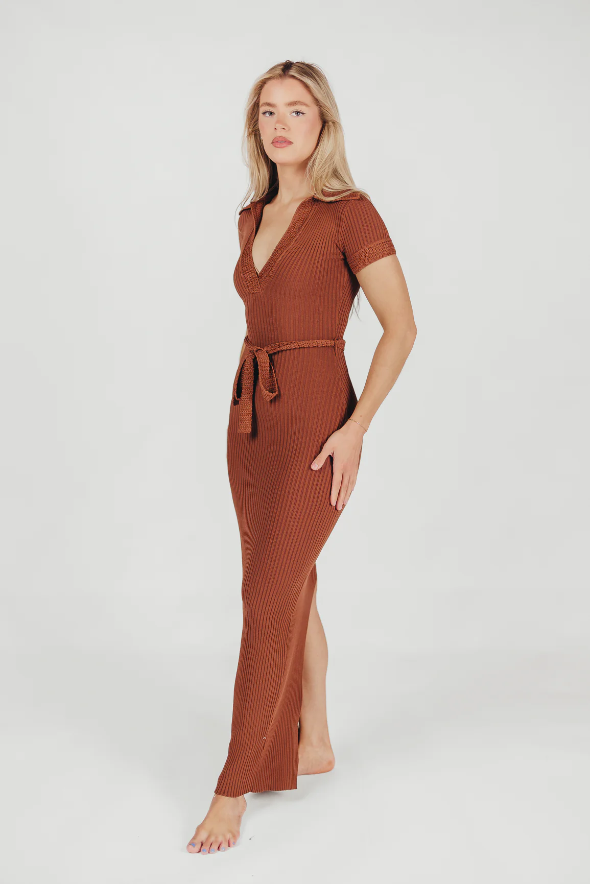 Nina Knit Midi Dress in Brown - Directfux