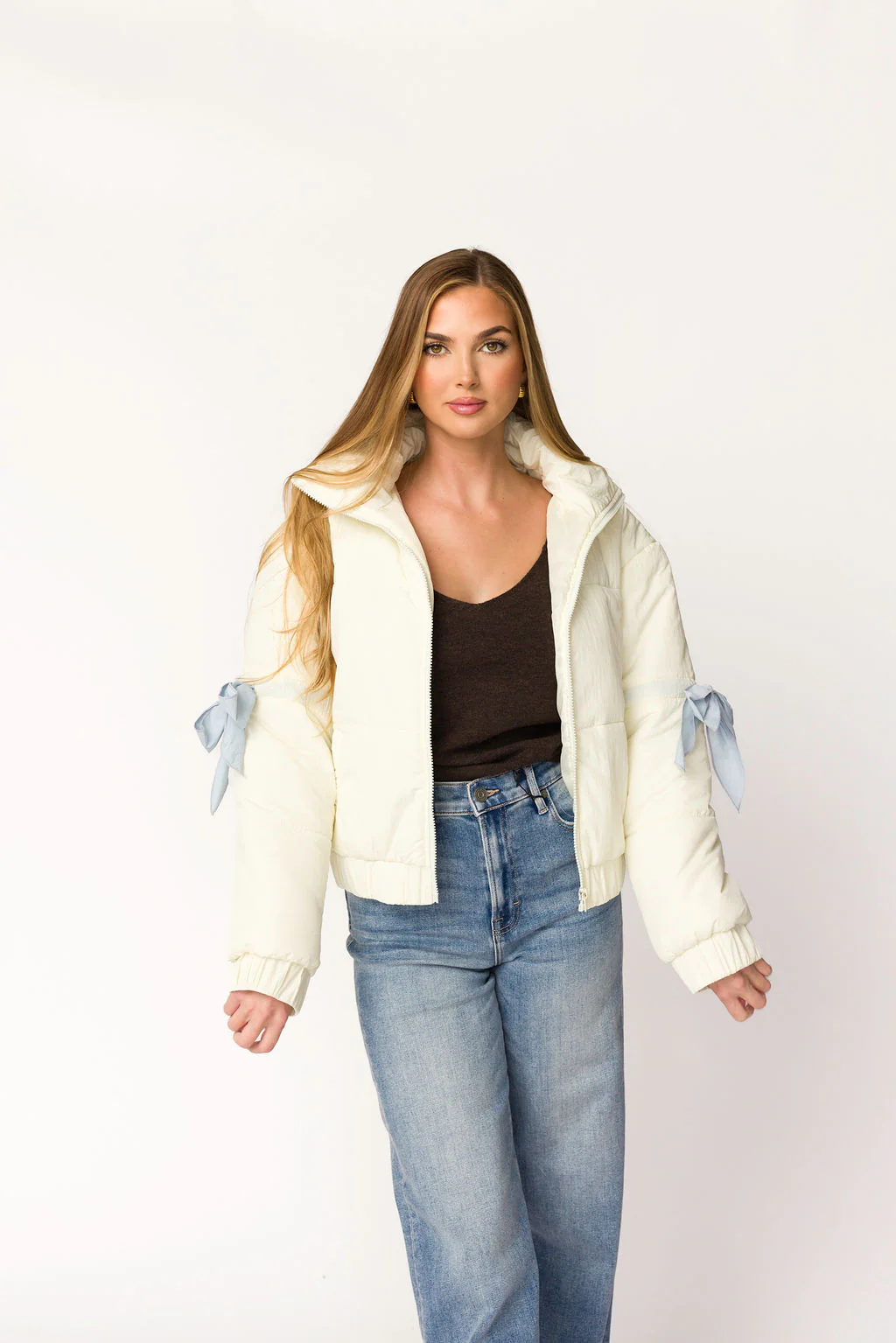 Andy Bow Cropped Puffer Jacket in Bone - Directfux