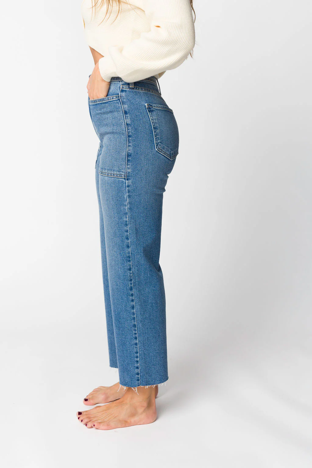 Billy High Rise Utility Wide Leg in Medium Denim - Directfux