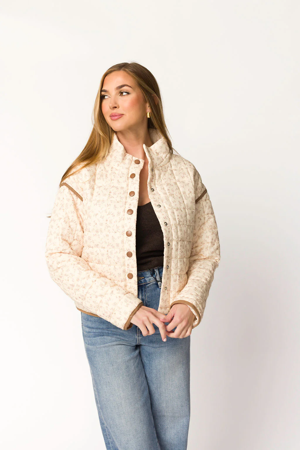 Elias Quilted Jacket in Natural Floral - Directfux