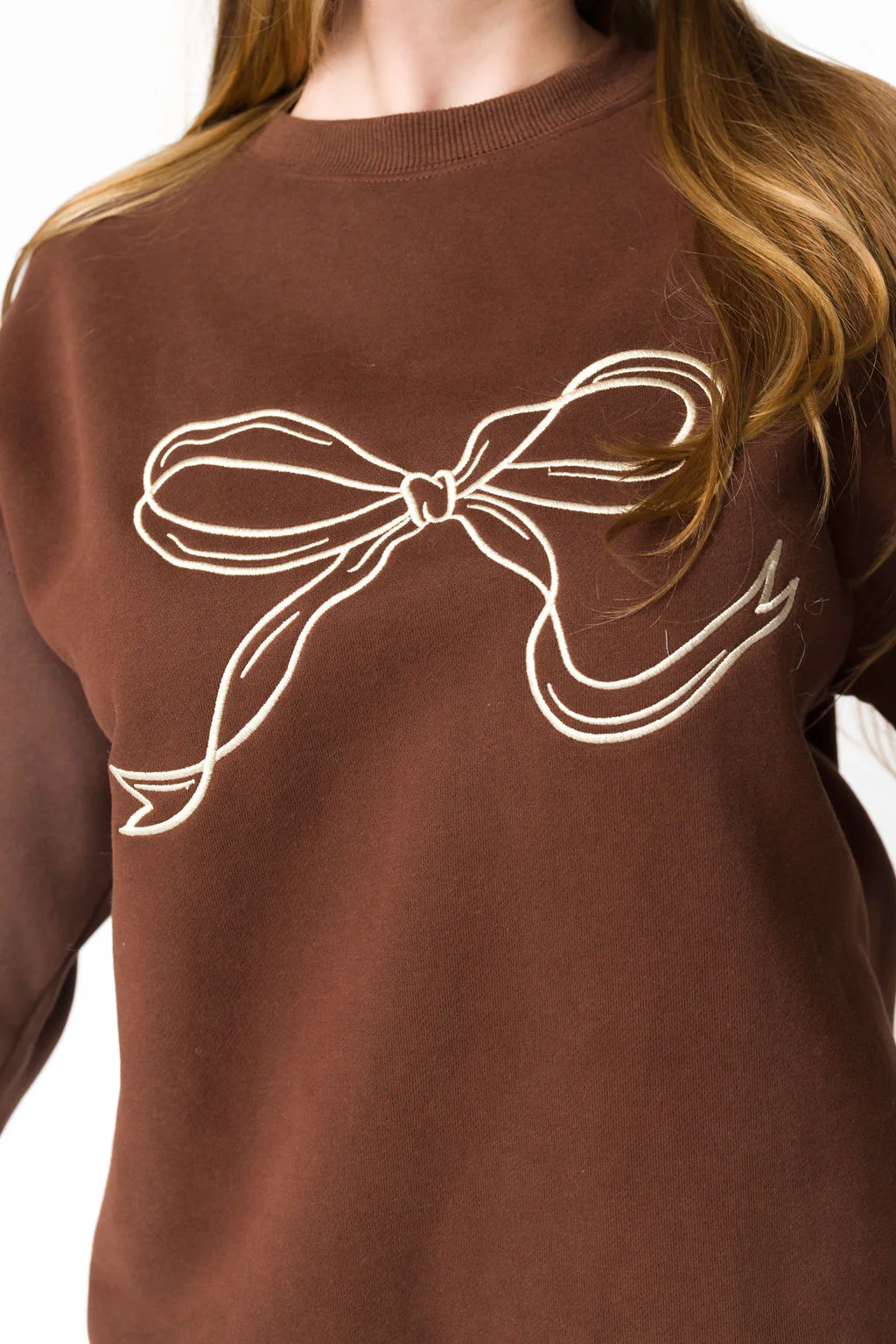 Claire Embroidered Bow Sweatshirt in Chocolate - Directfux
