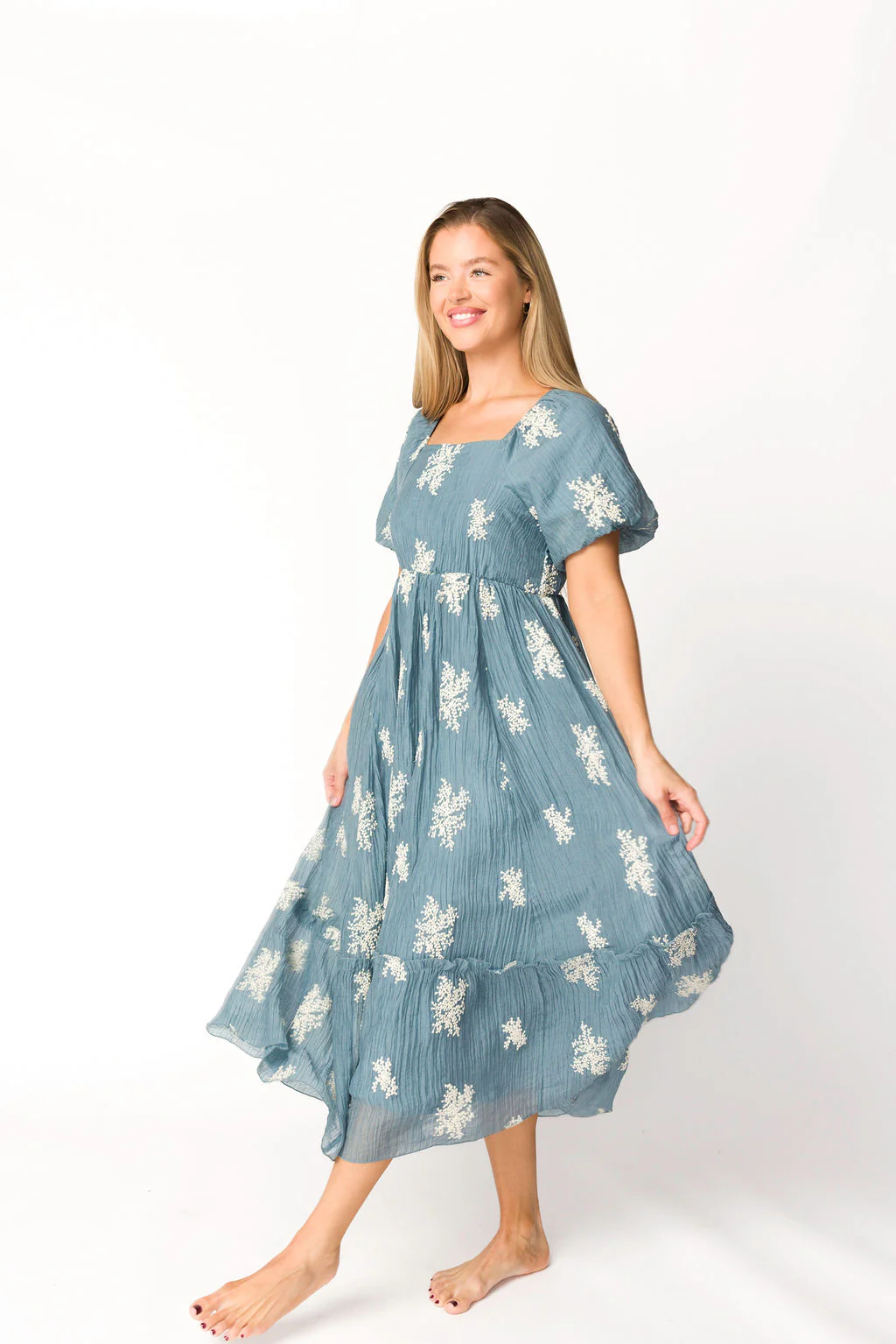 Hallie Embroidered Maxi Dress in Dusty Blue - Bump Friendly & Inclusive Sizing (S-3XL) - Directfux