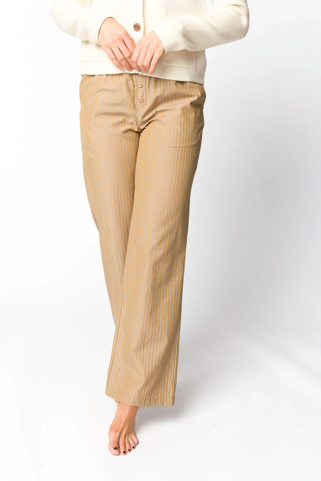 Michelle Striped Pajama Style Pants in Camel - Directfux