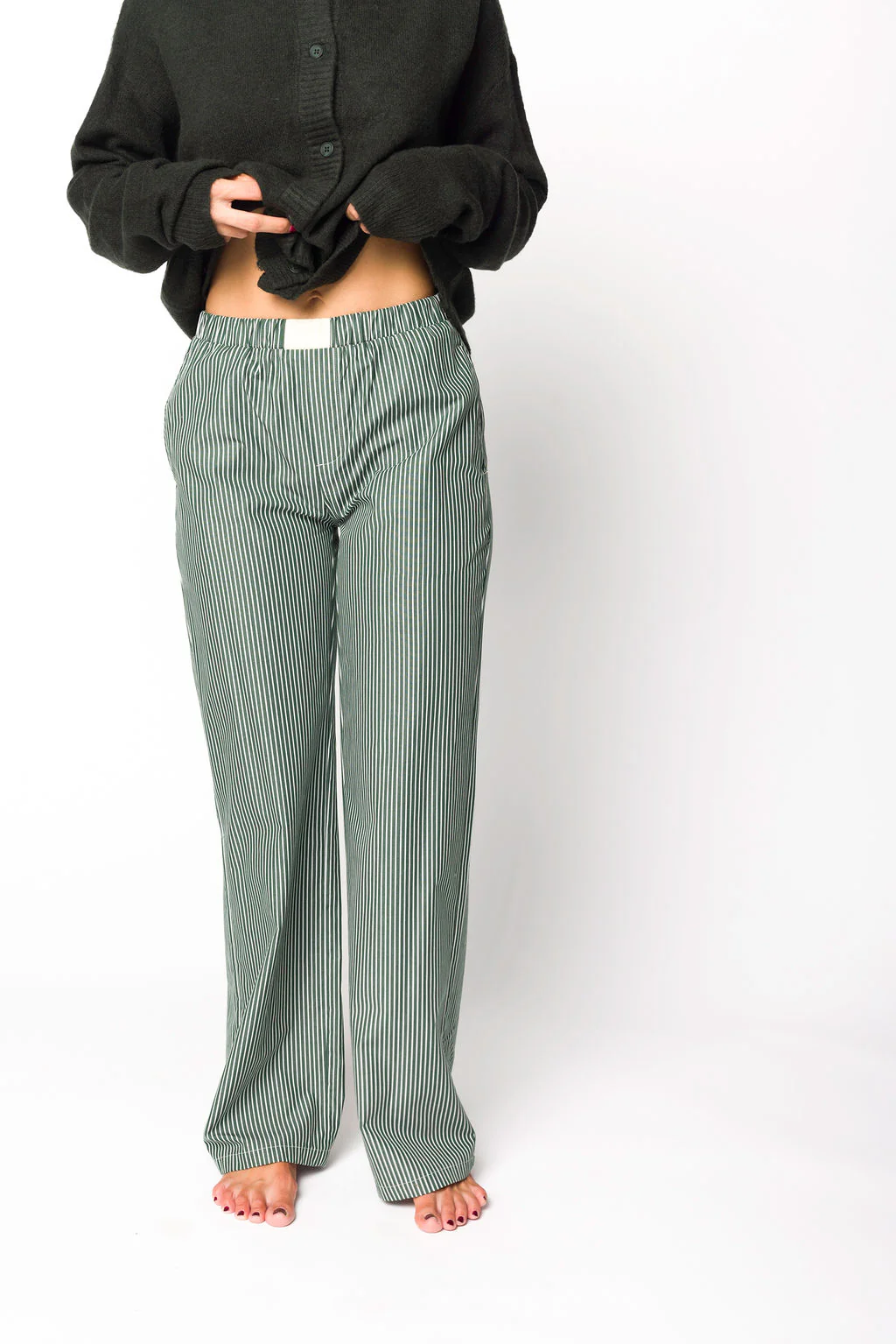 Jo Striped Pajama Pants in Forest Green - Directfux