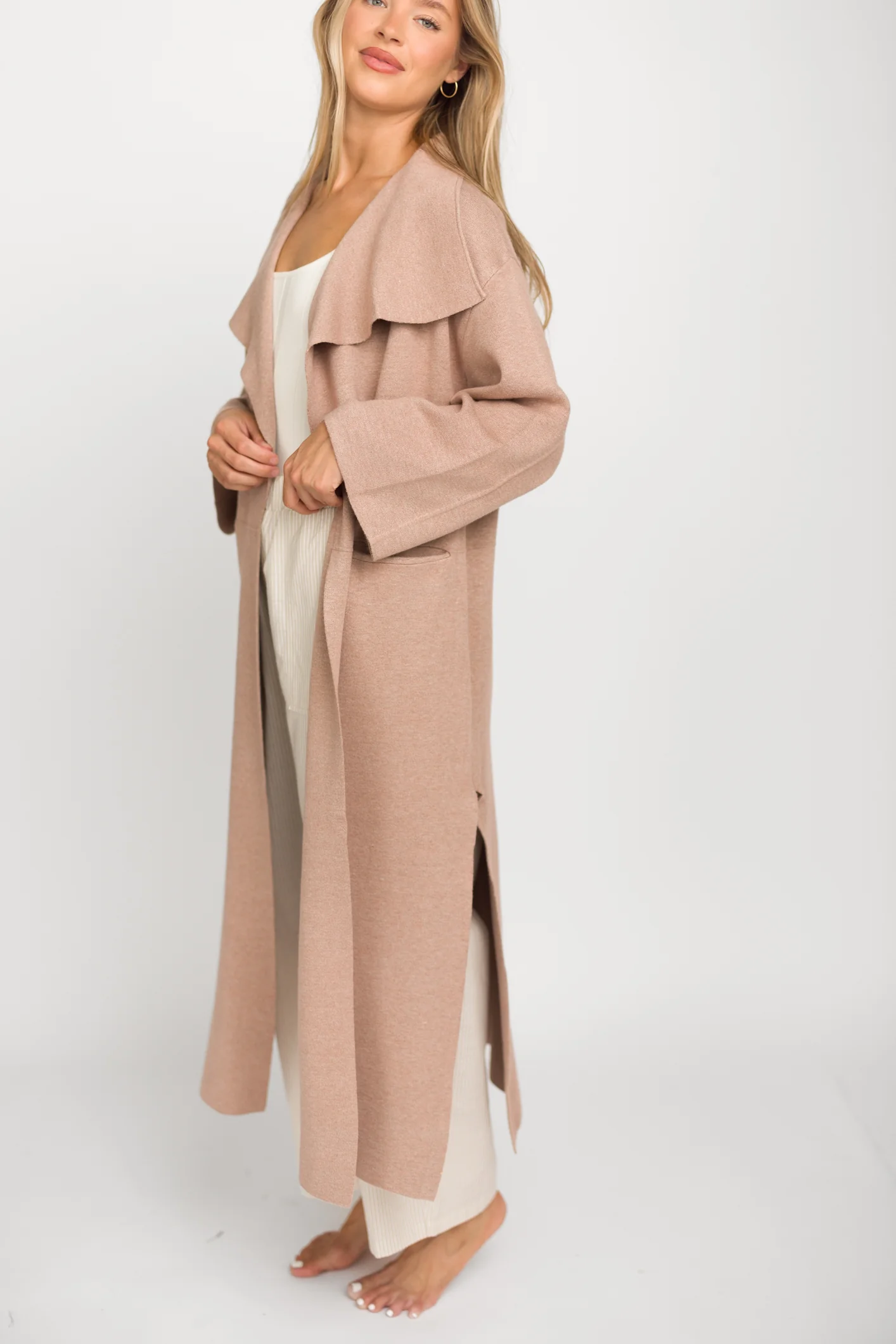 Elsa Sweater Coat in Beige - Directfux