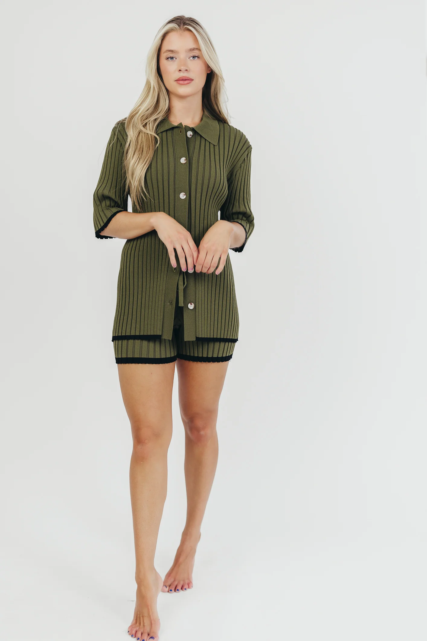 Brooke Ribbed Knit Top and Short Set in Green - Nursing Friendly - Directfux